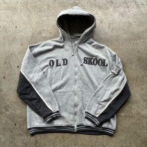 Y2K Old Skool Urbanwear Gray Zip-Up Hoodie